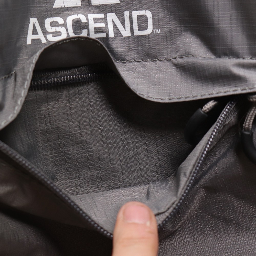 Ascend Backpack Water Resistant Hiking Light Pack Drawstring Folding Gray Nylon