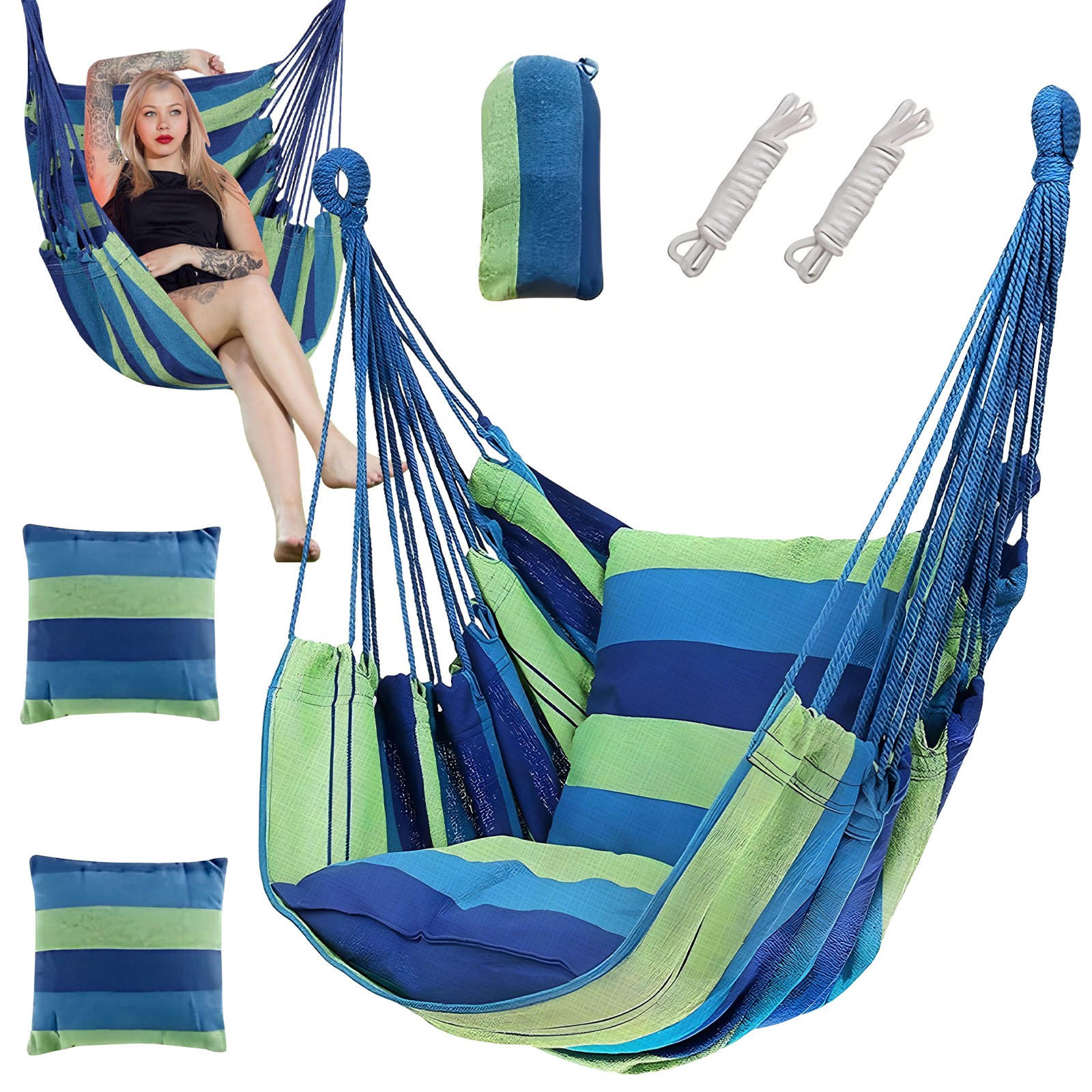 Hammock Chair Colorful Stripe Chair Hanging Rope Swing Chair for Outdoor Indoor