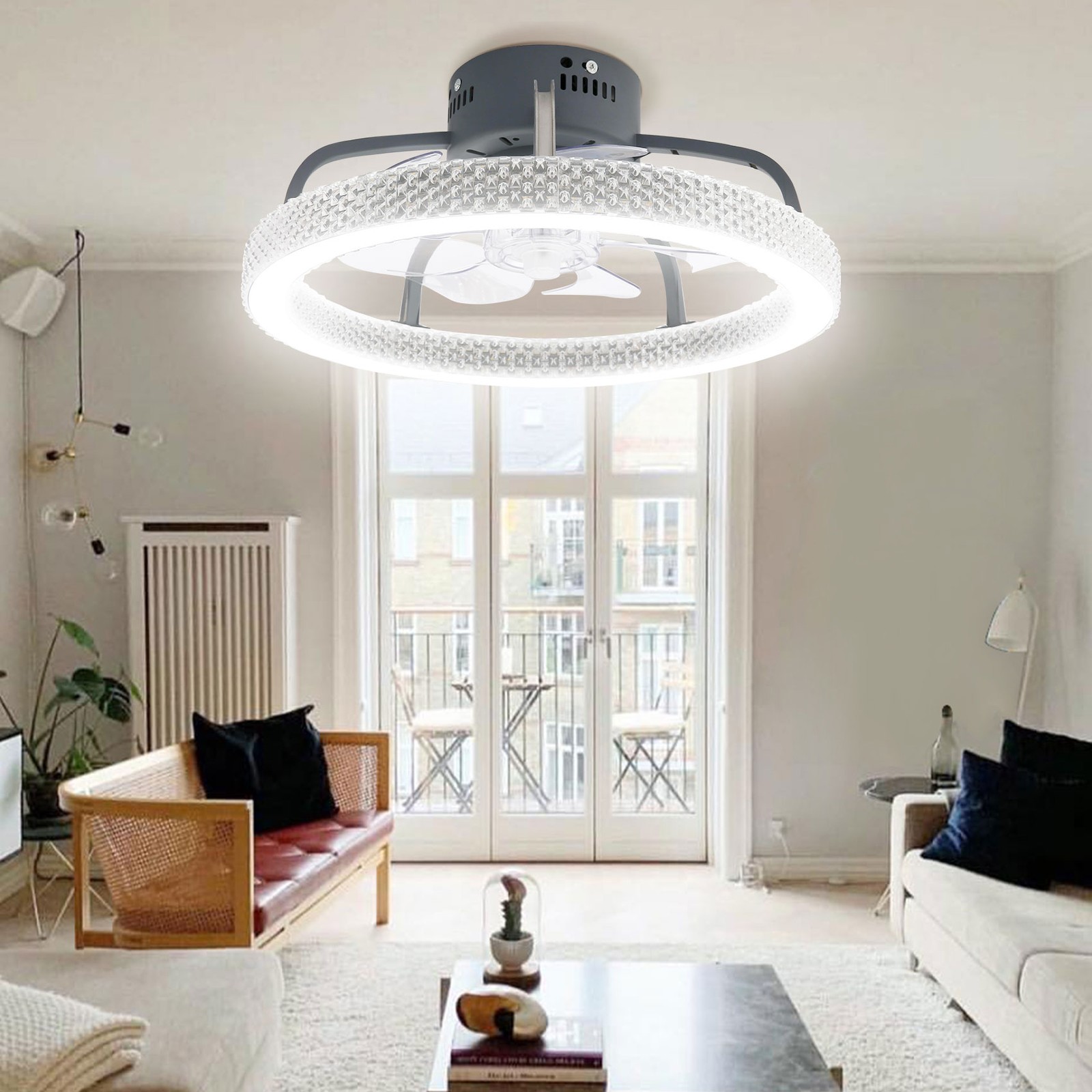 TCFUNDY Flush Mount LED Ceiling Fan with Light APP Control w/ Bluetooth Speaker