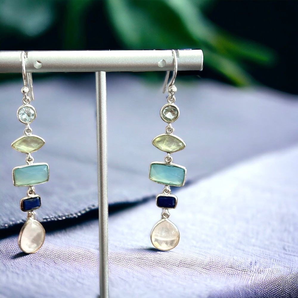 Multi-Stone Long Drop Earrings
