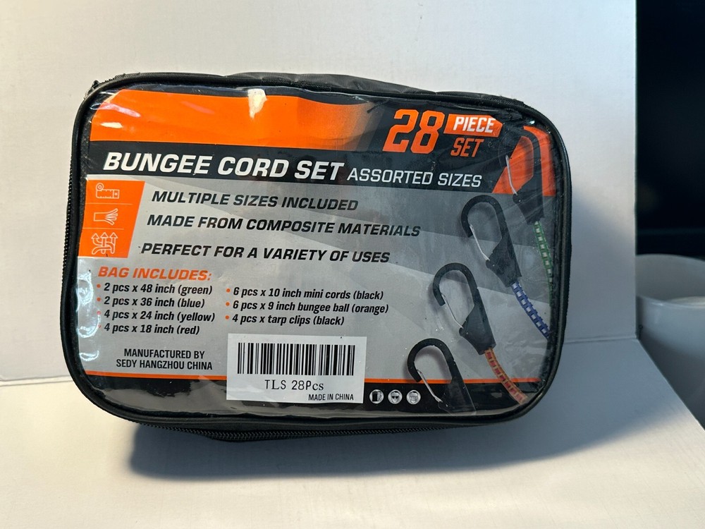 Assorted 28 Piece Bungee Cord Set.  Different assorted sizes.  Great value.