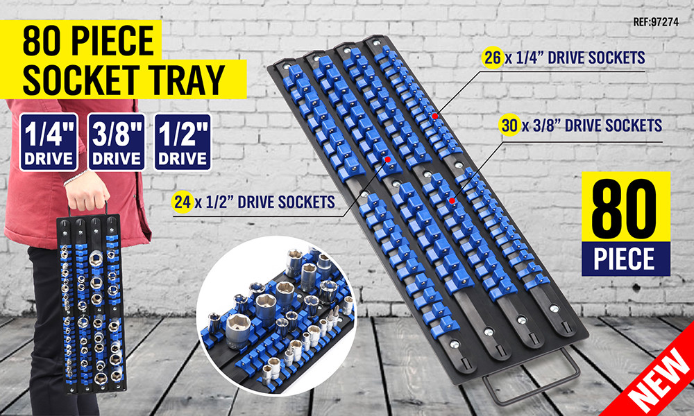 80 Industrial ABS Mountable Socket Storage Rail Rack Holder Organize 1/4 3/8 1/2