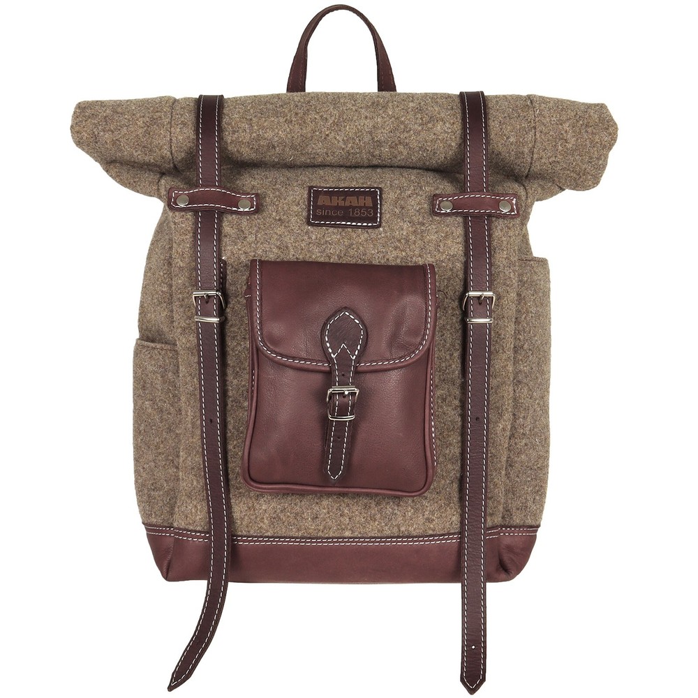 Akah Hunting Backpack Rolltop - Wool Felt With Olive Leather