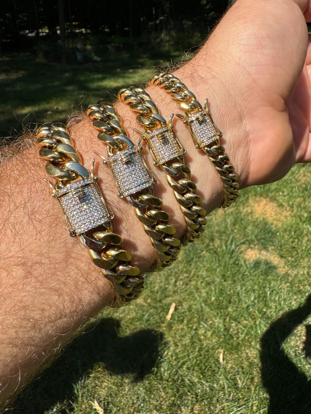 Real Miami Cuban Link Bracelet 1ct CZ Iced Clasp 14k Gold Plated Stainless Steel