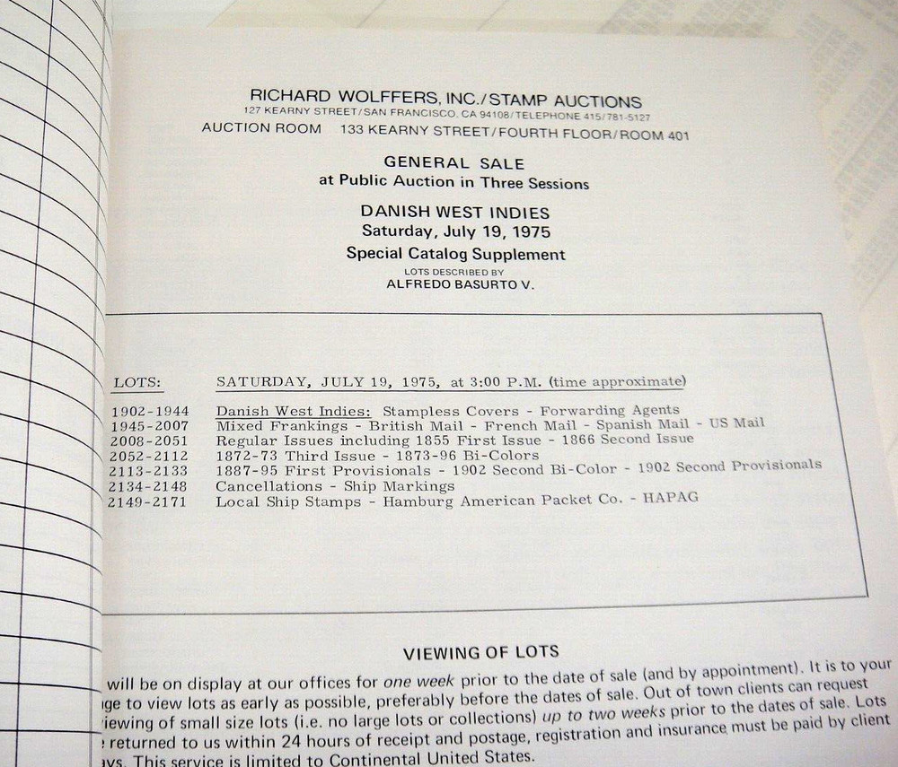 Wolffers Stamp Auction Catalog 1975 w Prices Realized Danish West Indies #42