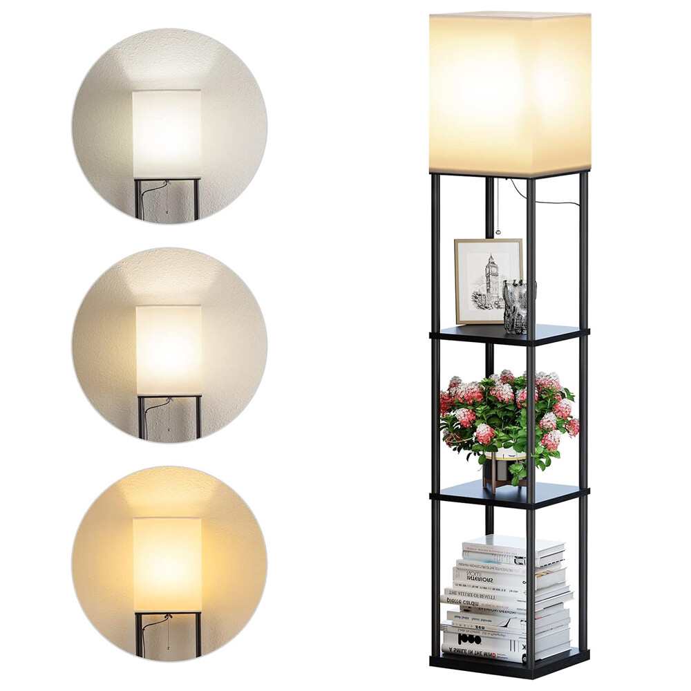 Floor Lamp with Shelves, Modern Square Standing Lamp & 3 Color Temperature Bulb