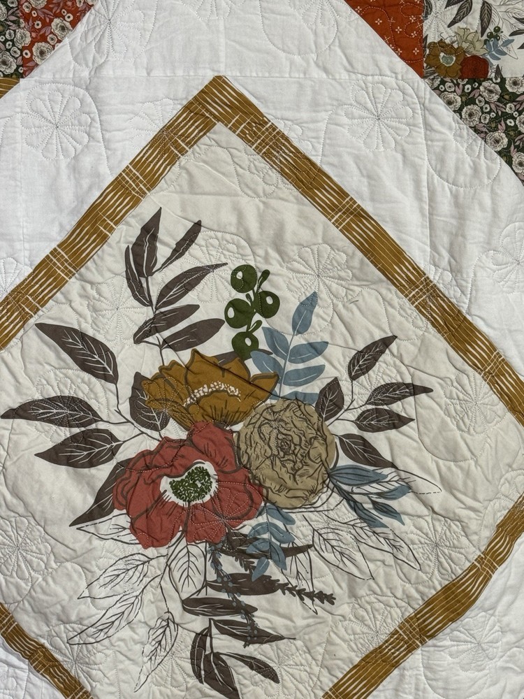 Handmade Floral Quilt 56x64 Throw Blanket Boho Autumn Patchwork