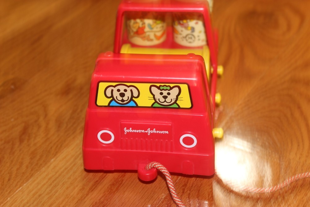 Vintage Johnson & Johnson Rhythm Roller Red Pull Toy Truck & Rollers