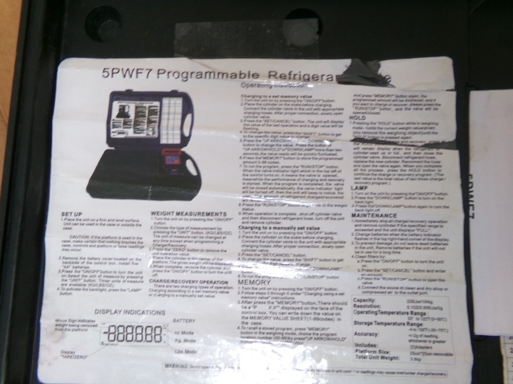 ZORO 5PWF7 PROGRAMMABLE REFRIGERANT SCALE