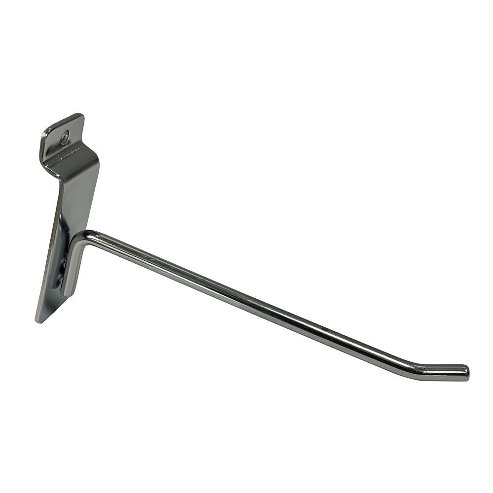 8" Slatwall Hook Panel Display Hooks, 1/4" Thickness Metal, Chrome - PACK 24