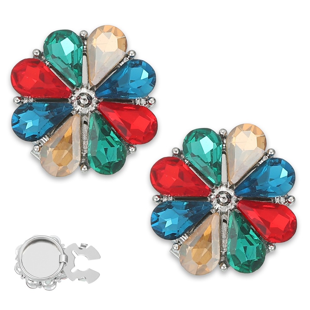 Rhinestone Buttons Cover, 2Pcs Sunflower Button Cover, Multicolor(Silver Tone)