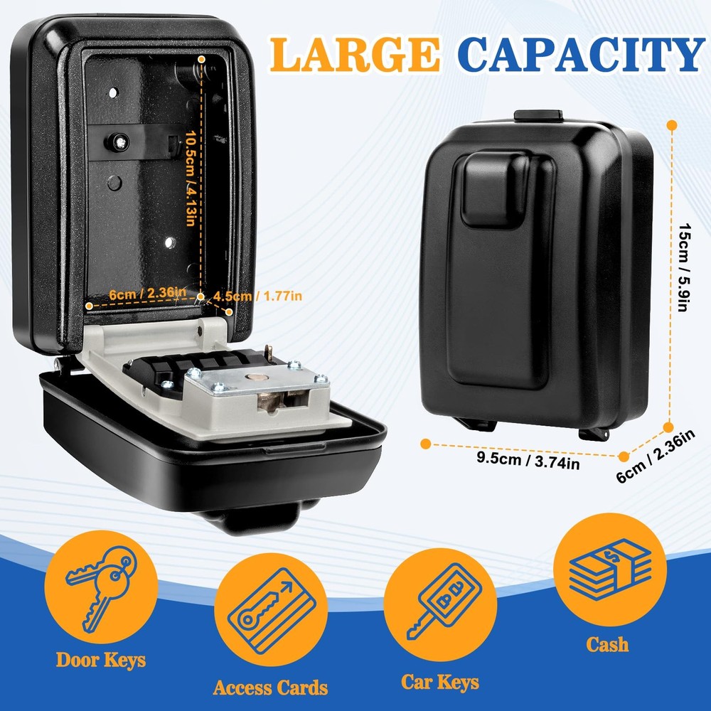 Wall Mount Key Lock Box, Waterproof Lock Box for Keys with Code -Resettable C...