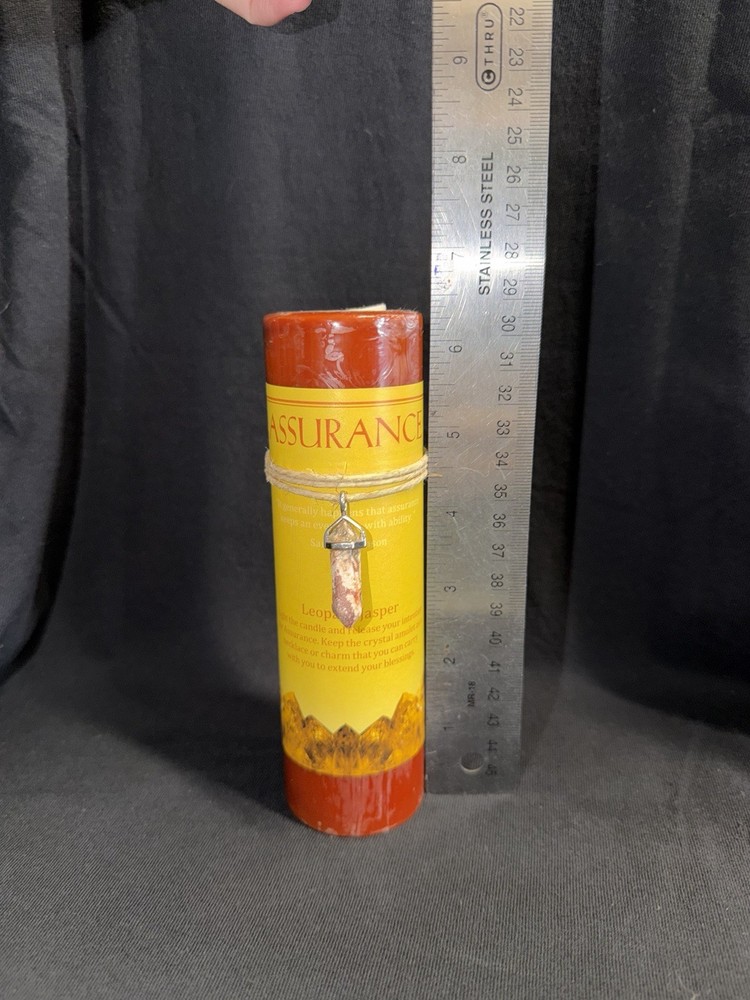 Assurance Crystal Candle with Leopard Jasper Crystal
