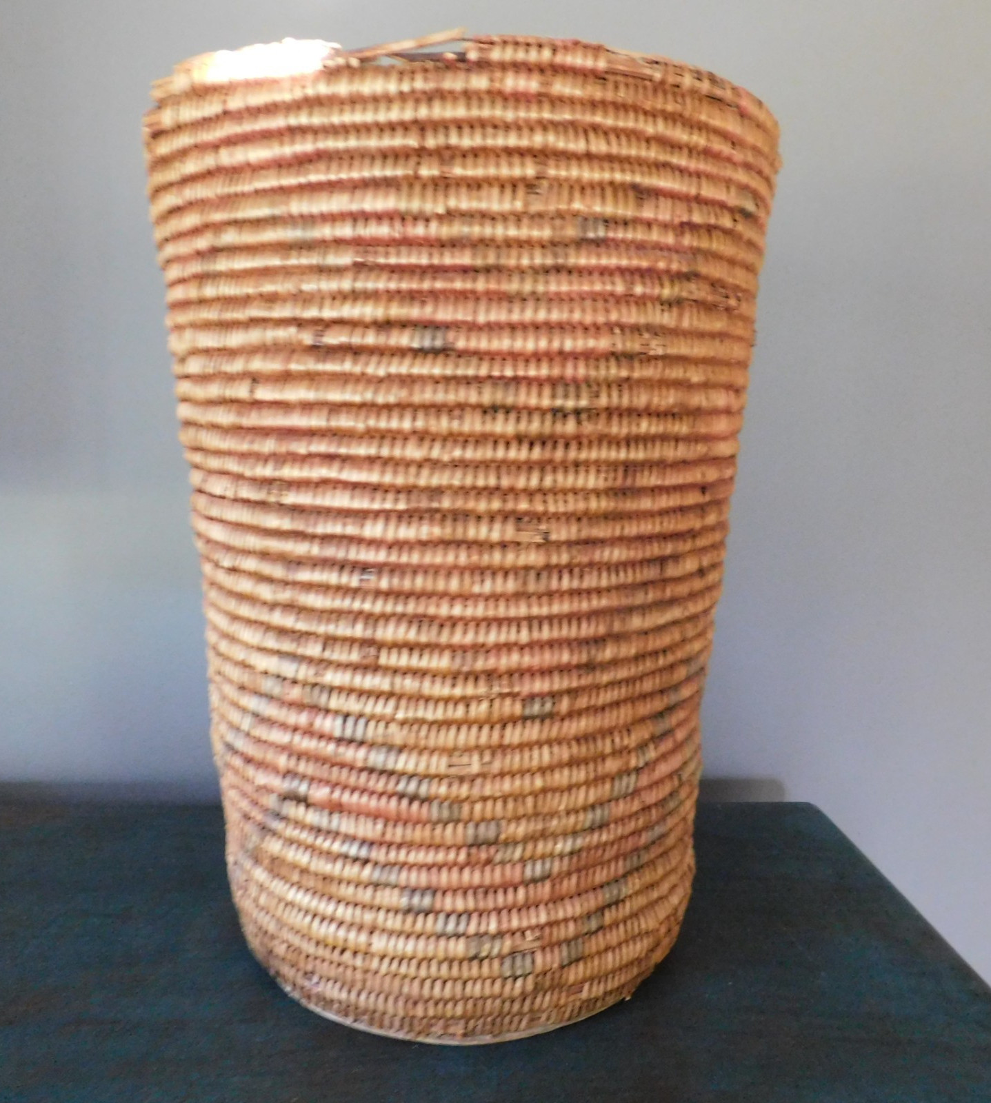 VINTAGE SOUTHWEST INDIAN JICARILLA APACHE POLYCHROME CYLINDRICAL BASKET