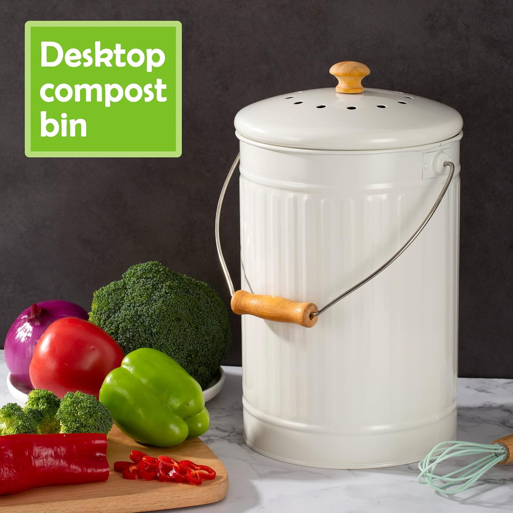 1.7 Gallon Kitchen Compost Bin, Indoor Countertop Compost Bin with Lid, 100%