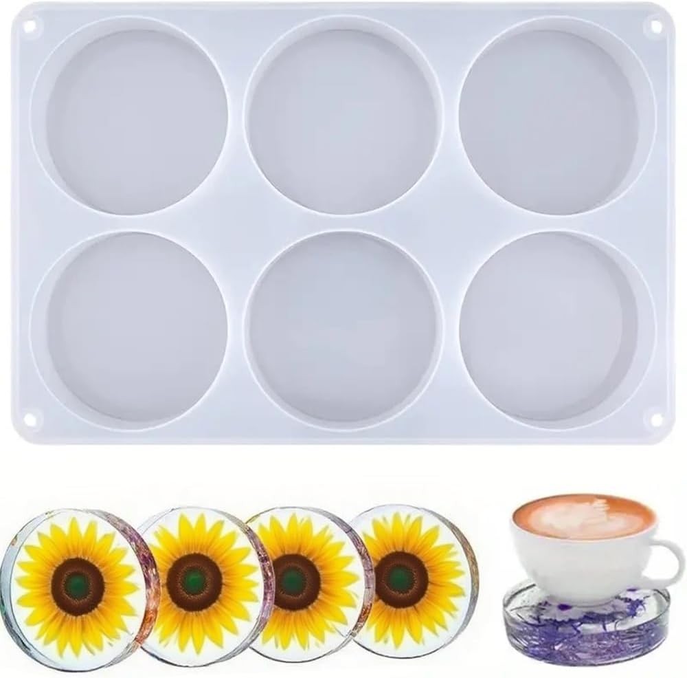 Resin Large Coaster Molds 6-Cavity Deep Round Silicone Molds for Resin...