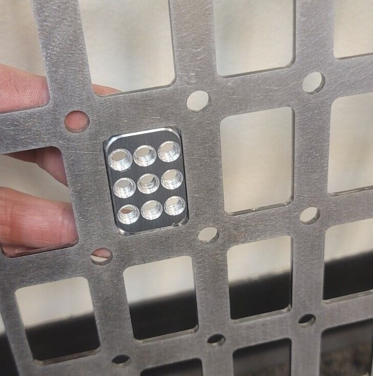 Molle Panel Nut Threaded Insert - 1.0"x1.5" opening - 9 x 1/4"-20 Threaded Holes