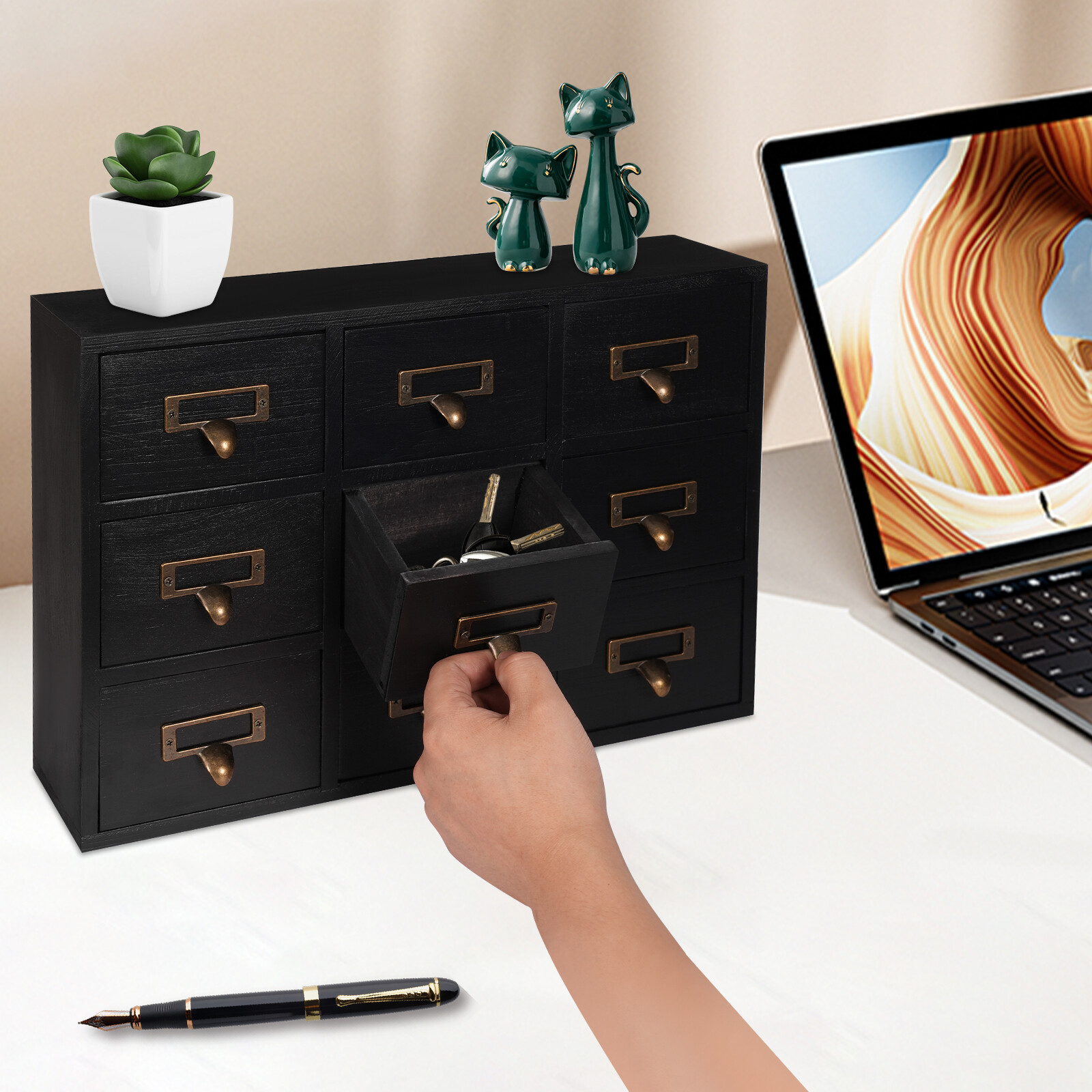 Apothecary Chest Cabinet, Wooden Medicine Drawer Organizer Box With 9 Drawer