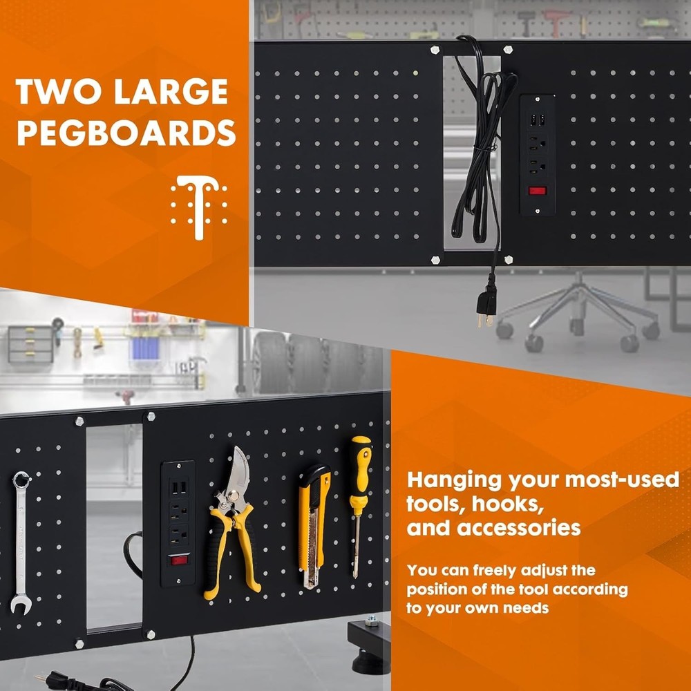 48 Inch Adjustable Height Workbench, 1500 LBS Capacity Garage Work Table with Po