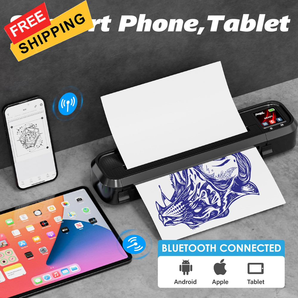 Neebol Tattoo Stencil Printer with LED Screen, Wireless Black