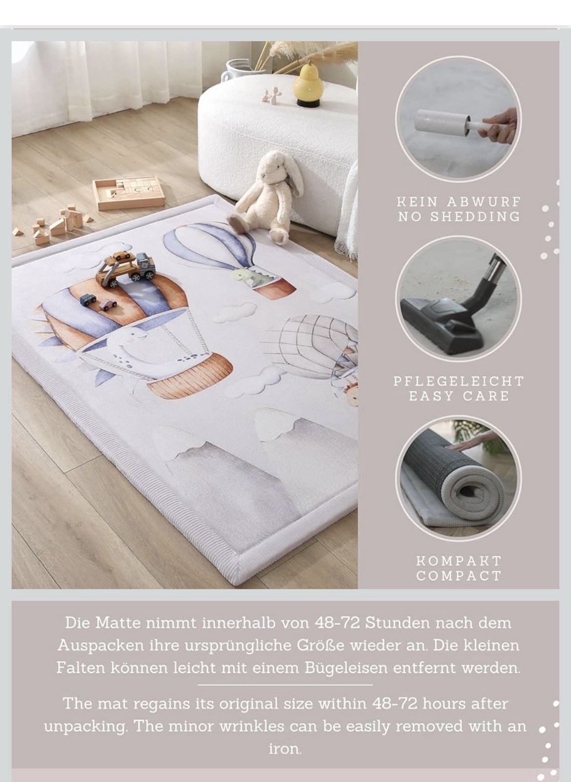 Hakuna Matte Cloud Play Mat for Floor 47" x 67" Dinosaur Balloons