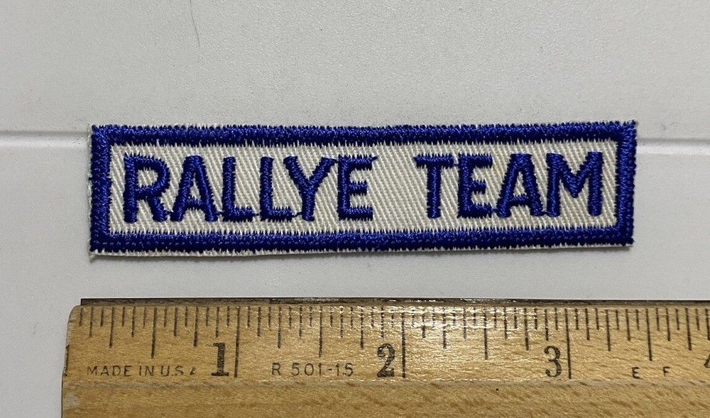 Rallye Team Auto Racing Blue White 3 3/8” long Embroidered Patch Badge Segment