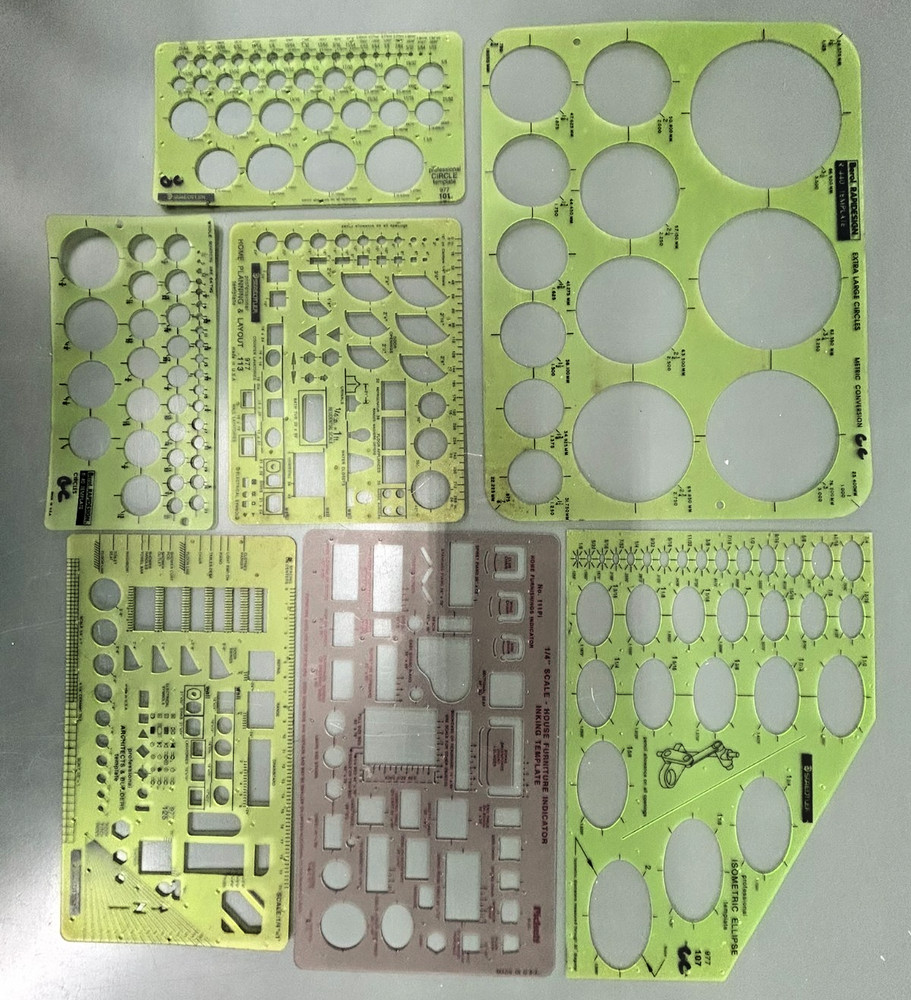 LARGE VINTAGE Tool Lot: Drafting Instruments, Precision Files, Templates & Case