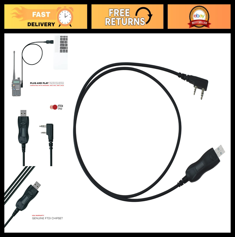 Universal USB Programming Cable for Baofeng Kenwood Radios - Plug & Play, Easy S