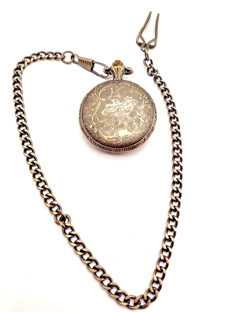 Element New York Religious Pocket Watch Round White Dial Arabic Hours with Chain