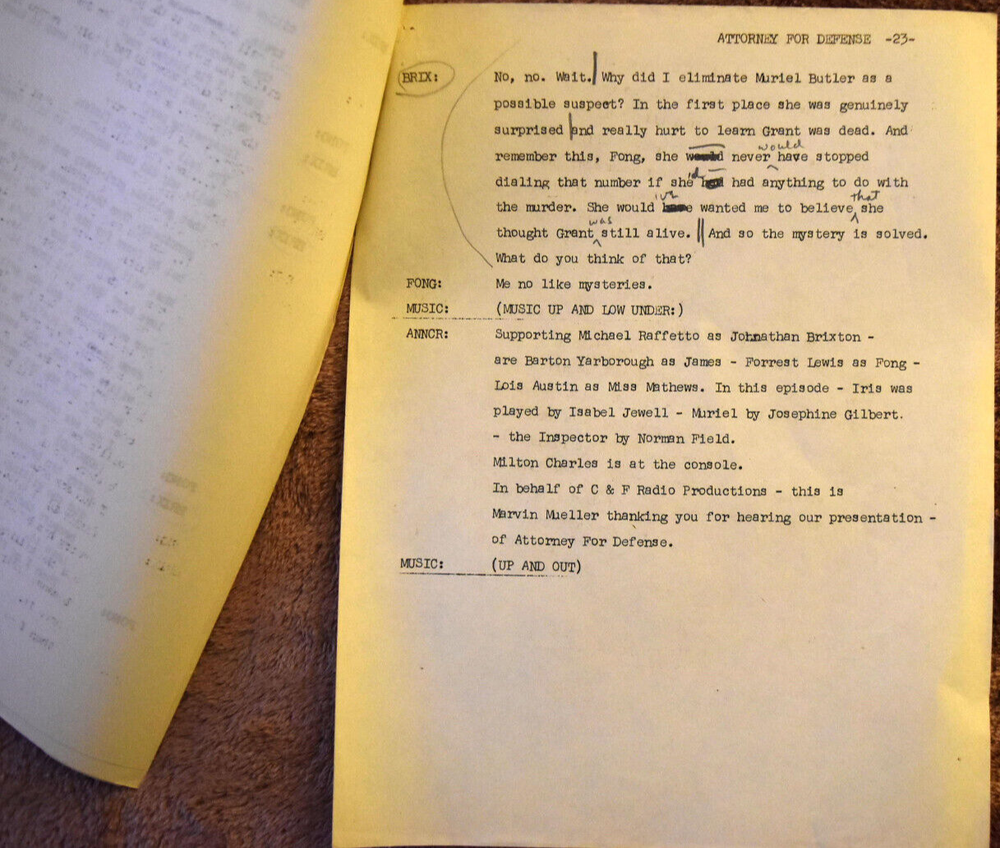 1944 Michael Raffetto " Attorney for Defence " Complete Original Audition Script
