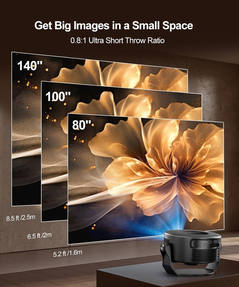 Smart Projector with WiFi 6 and Bluetooth 5.4, Mini Protable Projector 4K & 8...
