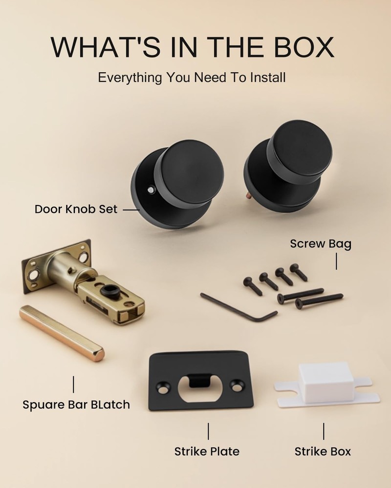 Haidms 6 Pack Matte Black Door Knobs Privacy for Bedroom 6 Pack,