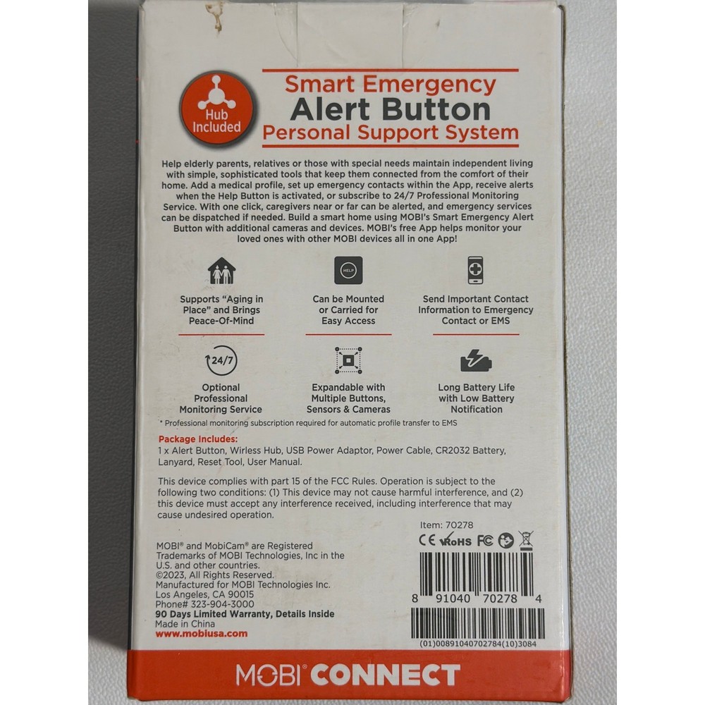 MOBI Technologies Smart Emergency Alert Button Personal Support System #70278