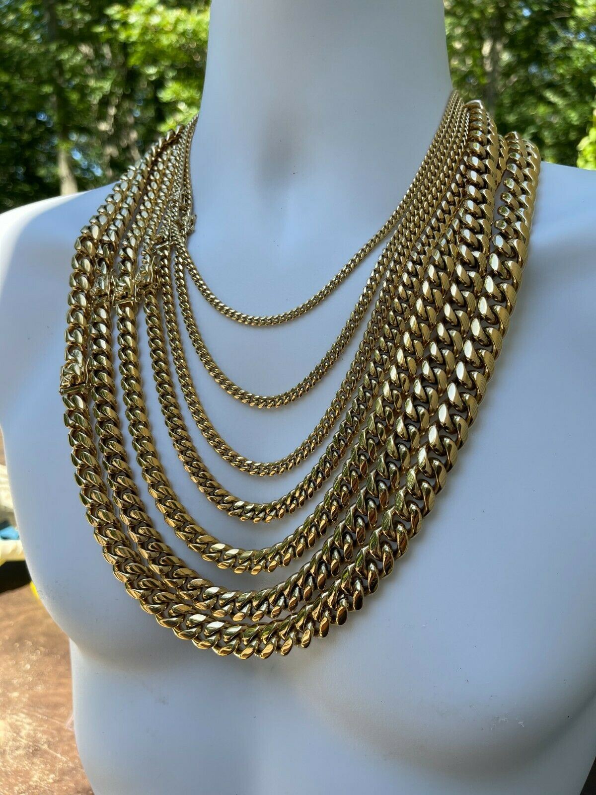 Miami Cuban Link Chain Necklace Bracelet 14k Gold Plated Stainless Steel 4-14mm