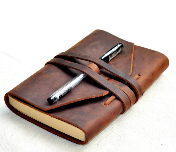 A6 Writing notes Notebook sketchbook Diary Notepad handmade leather brown Q414