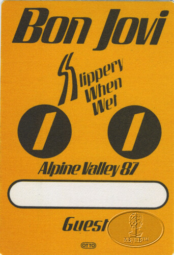 BON JOVI 1987 SLIPPERY Backstage Pass ALPINE VALLEY