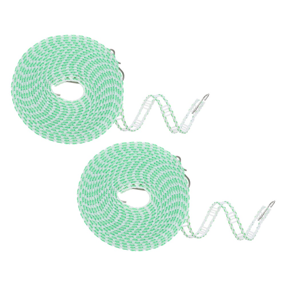 2pcs Windproof Clothesline 5M Plastic Non-Slip Clothes Drying Rope Green