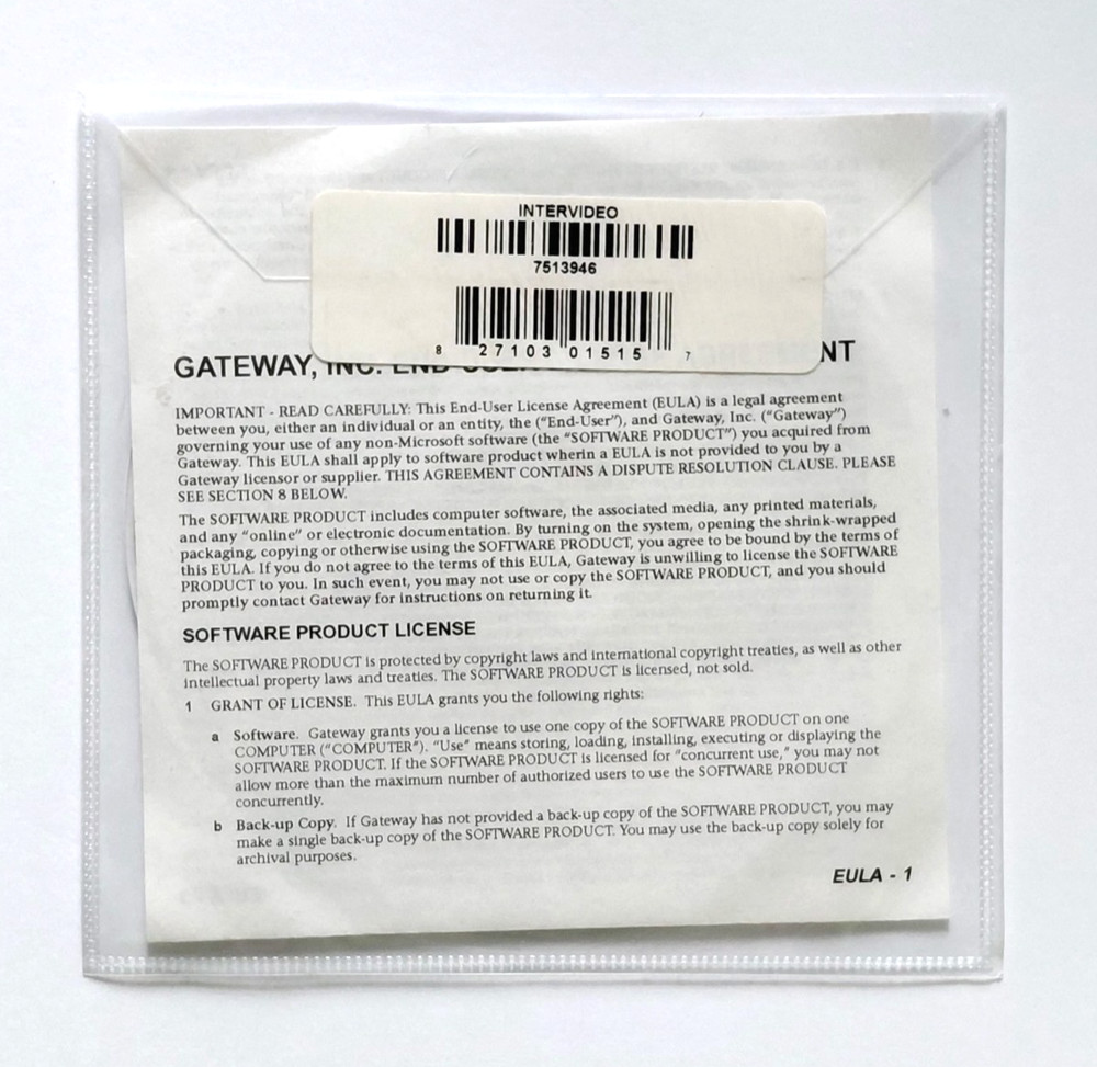 Gateway 2003 InterVideo DVD Backup Software Version 4.011.237 Sealed p1g