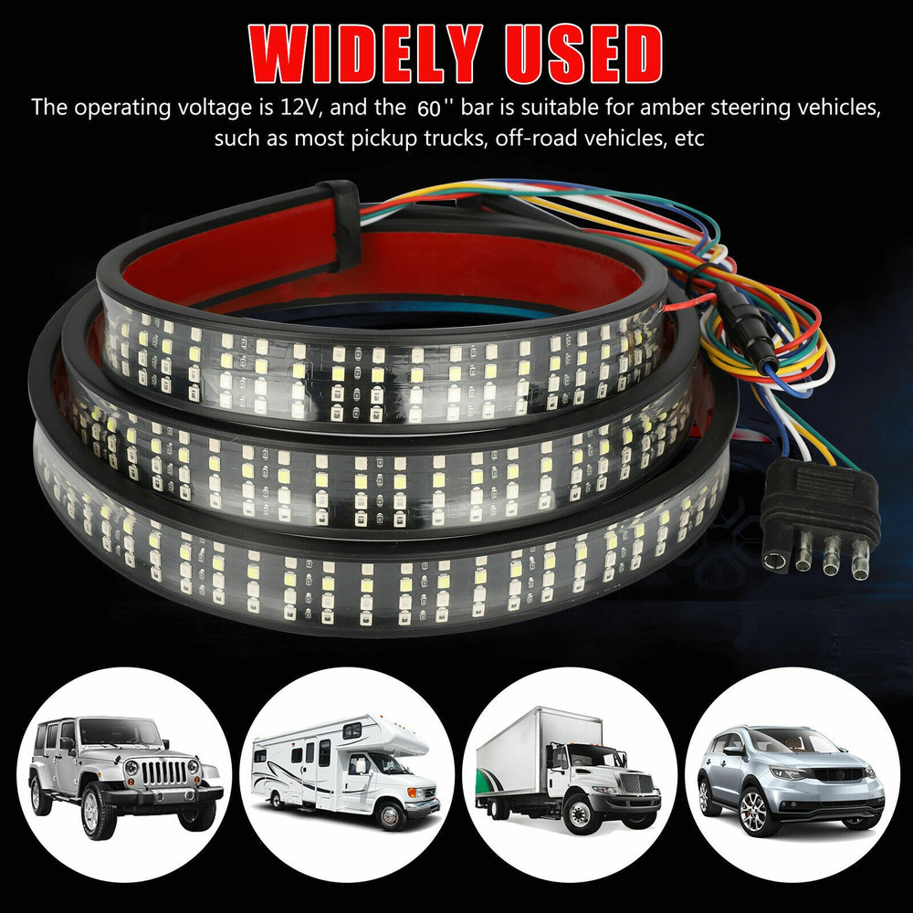 For Chevy Silverado LED Tailgate Light Bar 60" Triple Row 4 Row 6-Function Strip