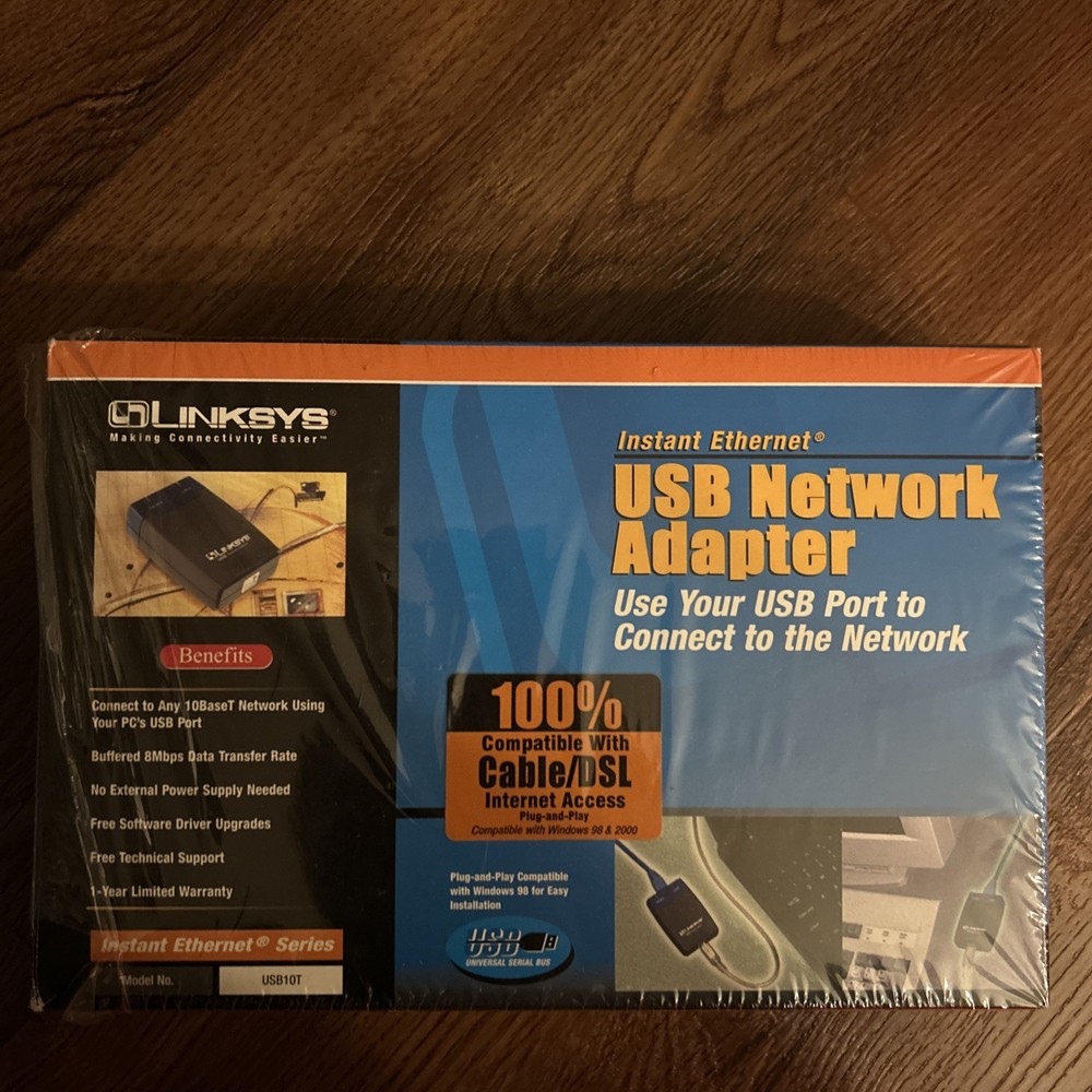 Linksys USB Network Adapter Model No. USB10T Cable DSL Compatible Ethernet
