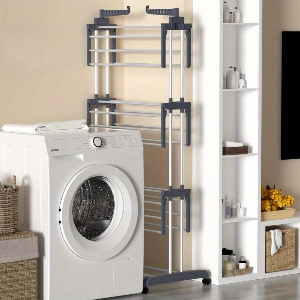4-Tier Foldable Clothes Drying Rack with Wheels - Space-Saving Laundry Solution