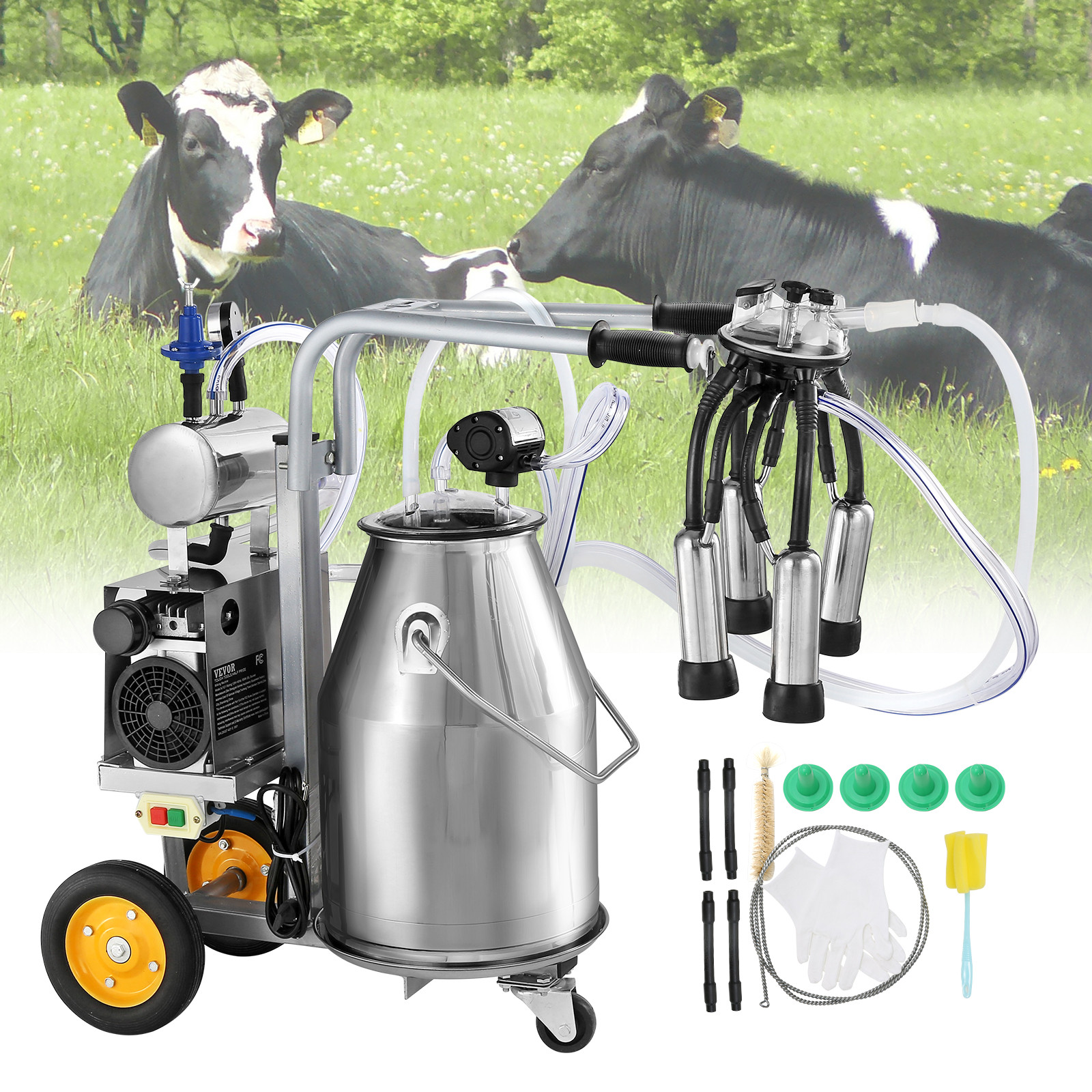 VEVOR Electric Cow Milking Machine Milking Equipment 25L 304 Stainless Steel