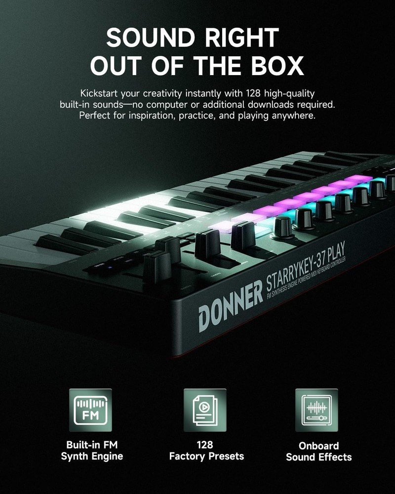 Donner STARRYKEY-37 PLAY MIDI Keyboard Controller, 37 Key Portable MIDI Controll