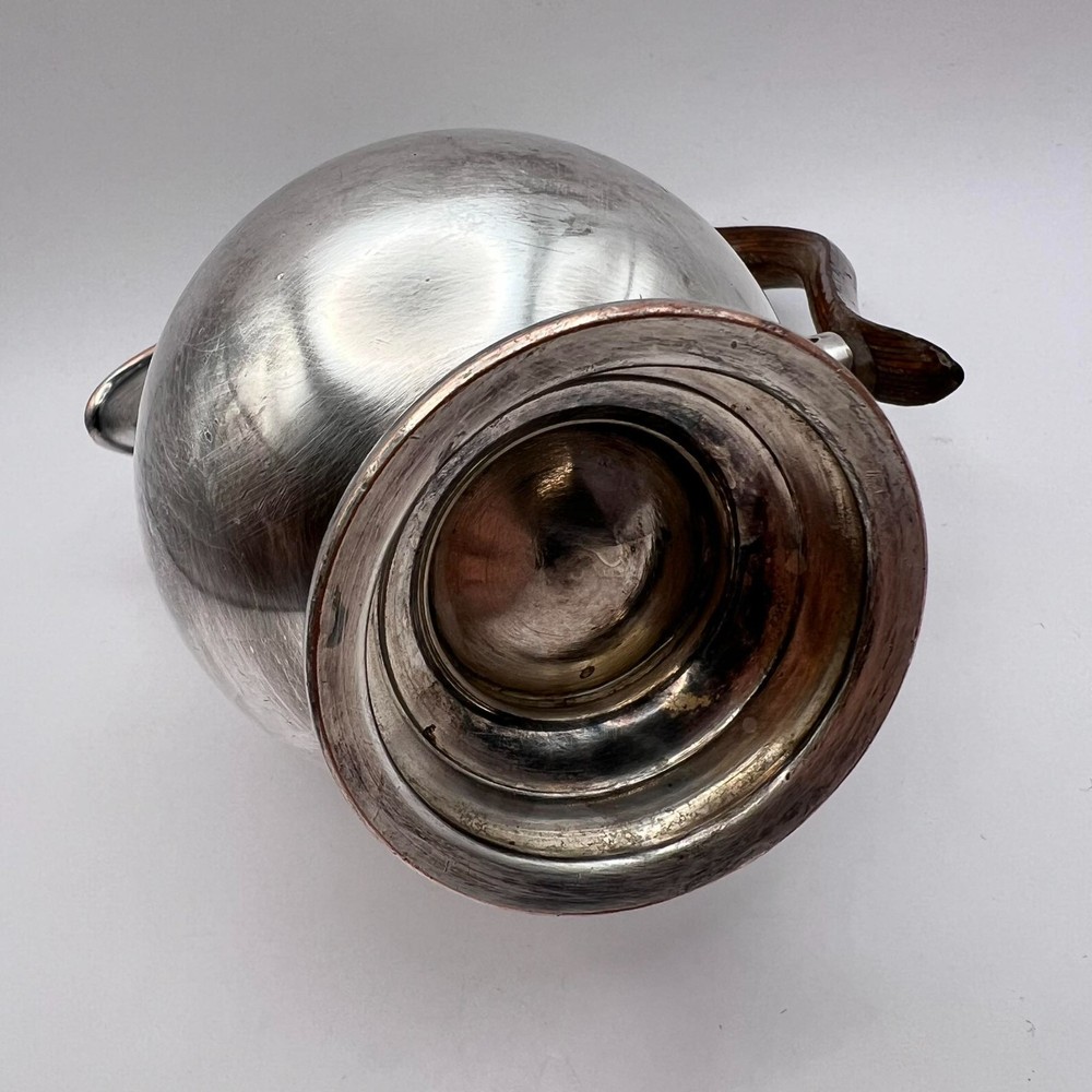 Antique Brass Silver Plated Creamer Jug Mug Pitcher Handle Wood Server Marked