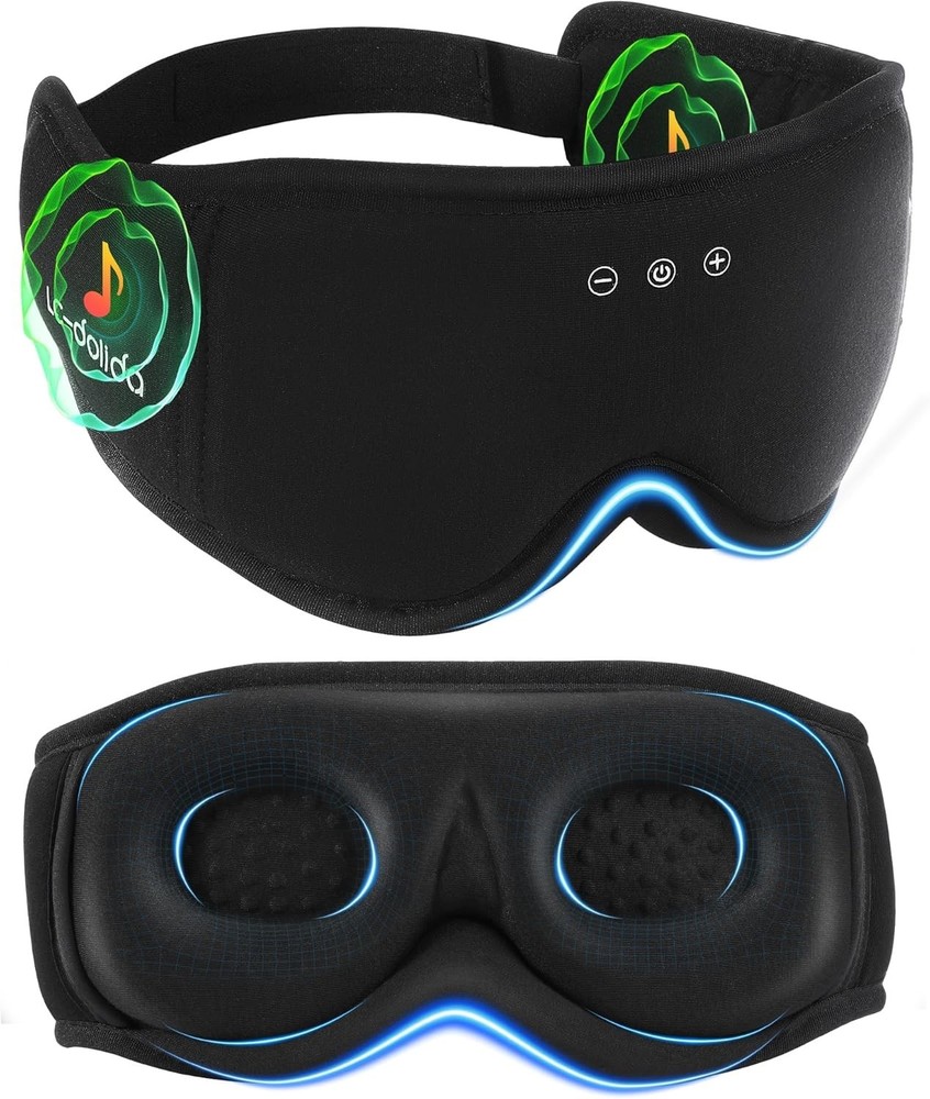 Black BambooCotton Bluetooth Sleep Mask - Hypoallergenic & Light Blocking Design