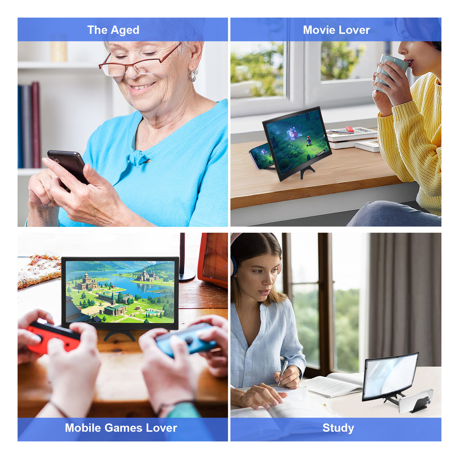 12" Curved Screen Mobile Phone Amplifier Eye Protection 3D Screen Magnifier