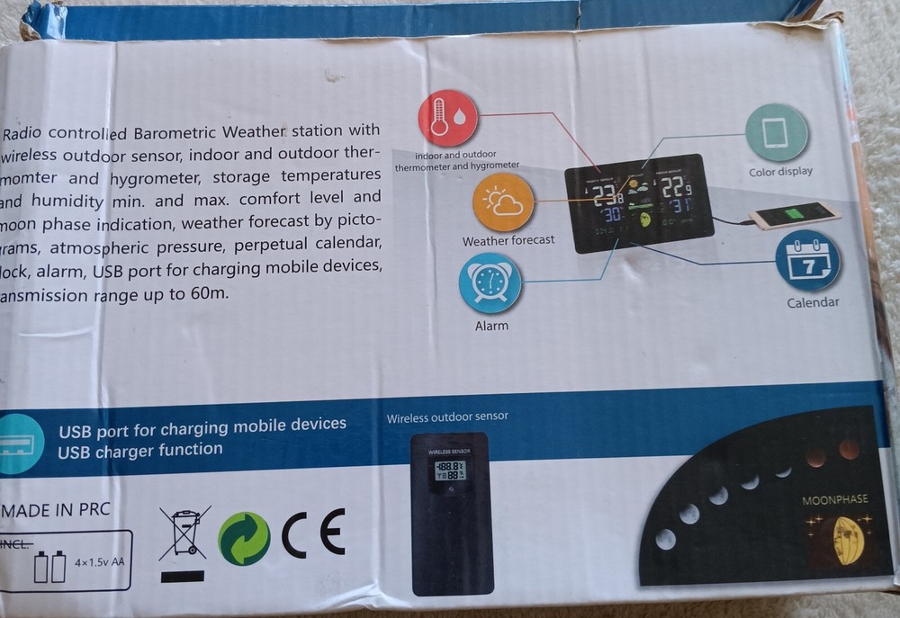 Digital Weather Station Forecast Wireless Sensor Colour Display. No Remote