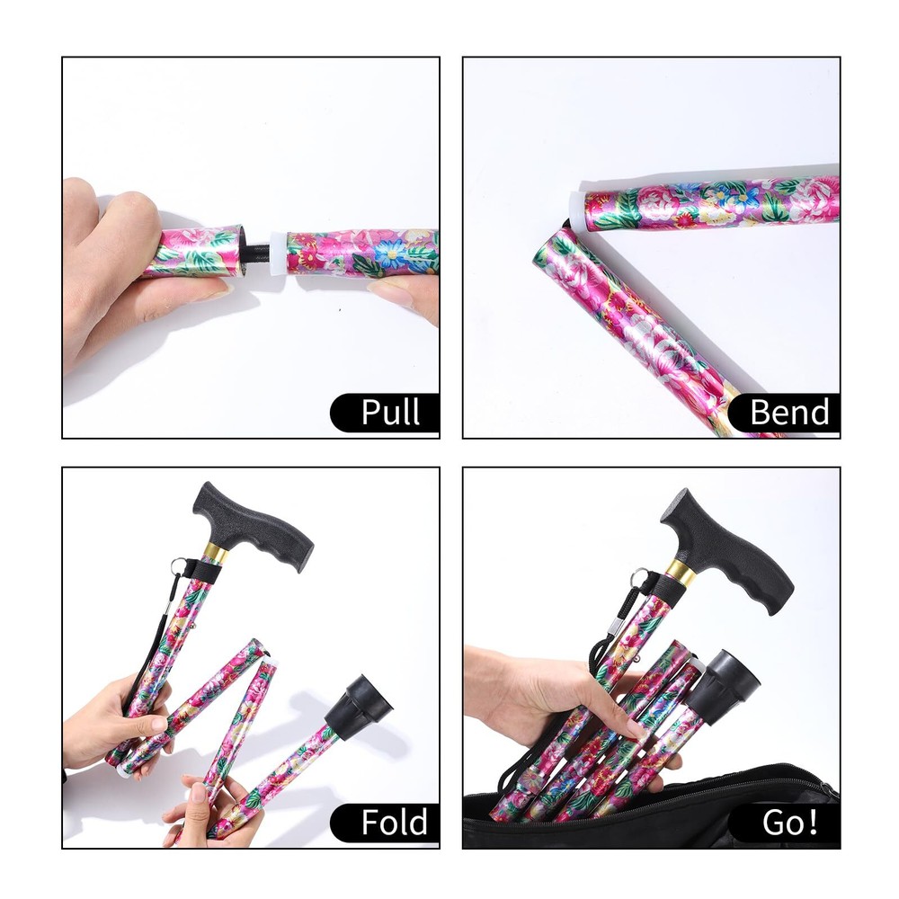 Folding Cane 5-Level Adjustable Height Walking Stick Lightweight Portable