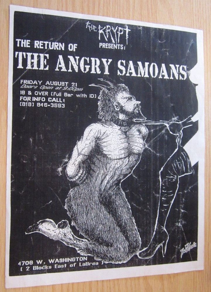 Angry Samoans Vintage L.A. Concert Handbill David Kasin - punk rock band poster