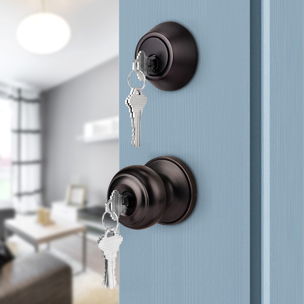Probrico Front Entry Door Handle Lock Set Knobs Single Deadbolt Keyed Alike